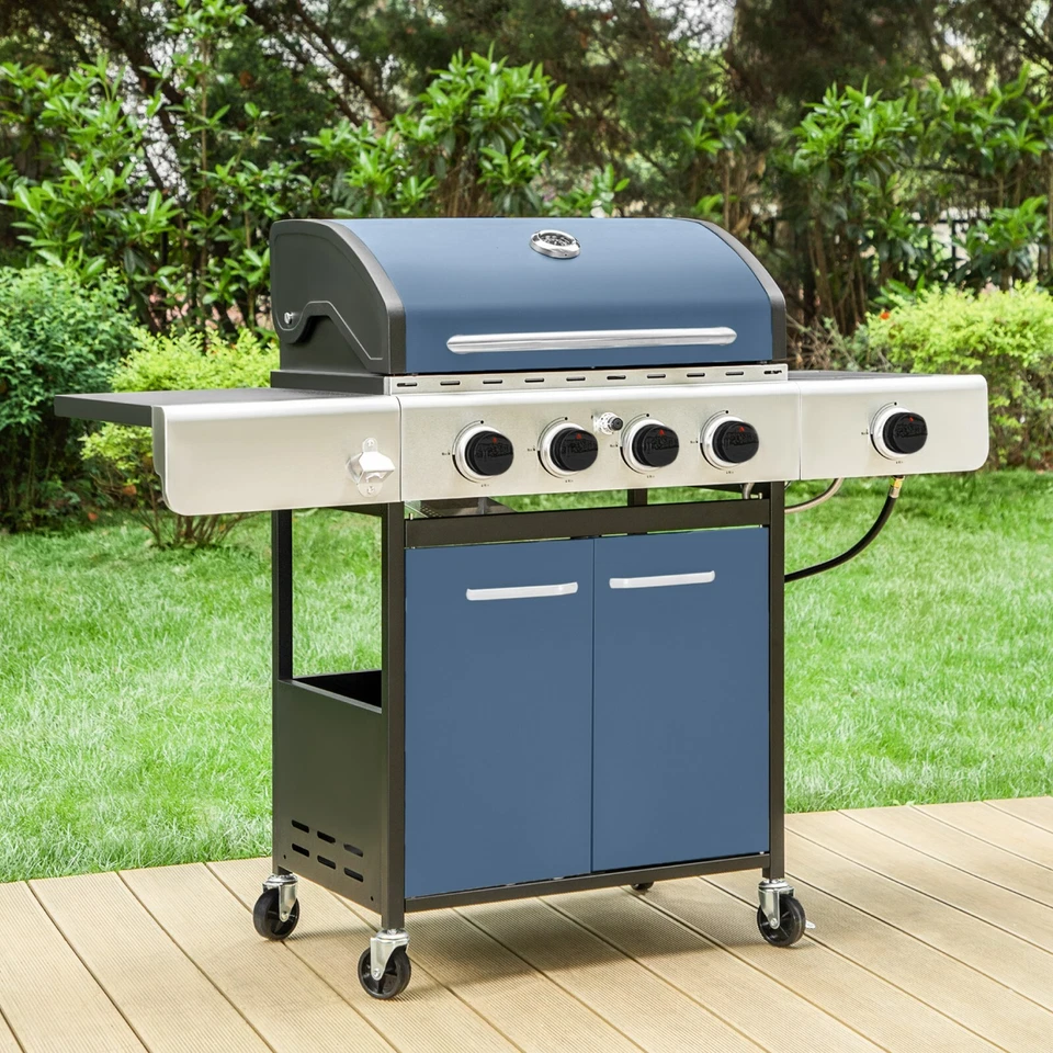 Parrilla de barbacoa de gas propano de 4 quemadores con quemador lateral rejillas de hierro fundido, 42.000 BTU Foto 2 de 3