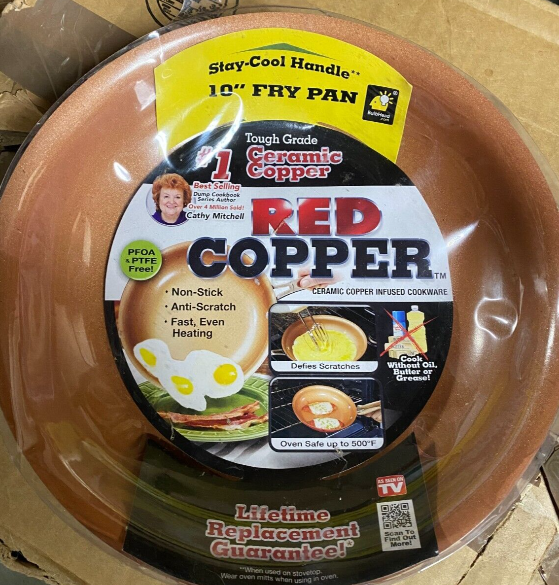 10” Red Ceramic Copper Infused Cookware Non Stick Anti Scratch 