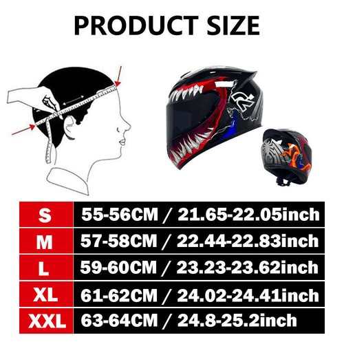Venom Motorcycle Helmet Full Face with Black Visor Motocross Racing DOT Approved - Picture 2 of 11