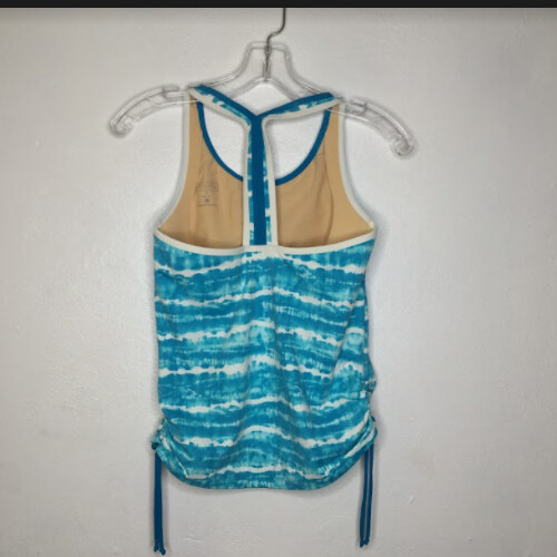 Top Femme Medium Noir Et Bleu - Sans Manches, Côtés Ruchés, Zip Latéral, Motif Camouflage