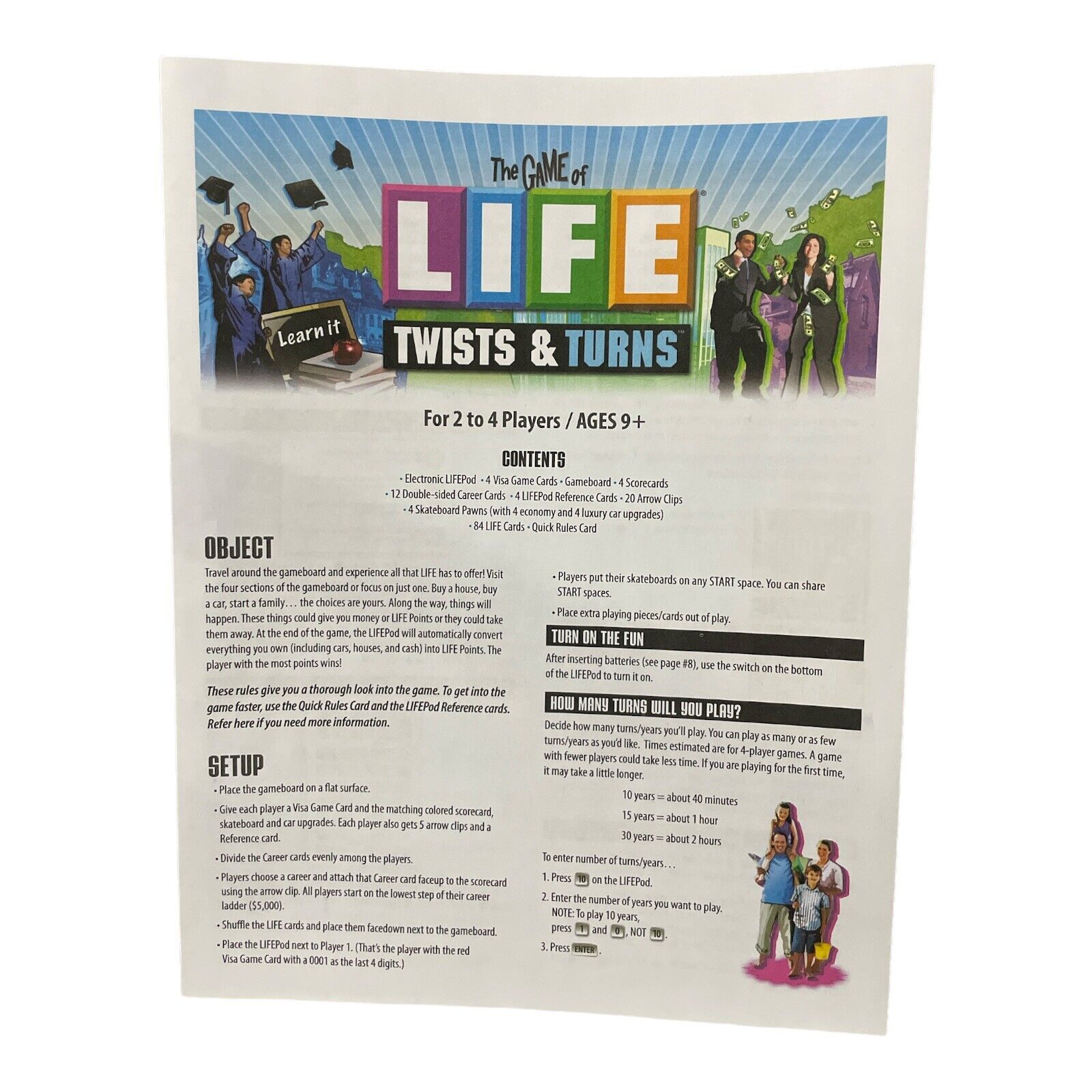 2007 Game of Life Twist & Turns Board Game Instruction Manual Rules Only  Hasbro