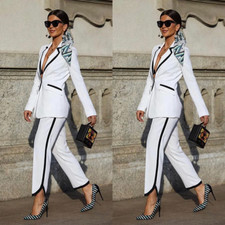 Plus Size Black White Women Suits Wedding Wear Slim Fit Fashion 2 Pieces Outfits