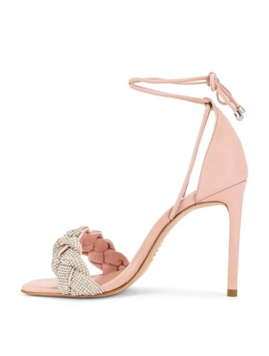 Schutz Revolve Alissa Heel Crystal Sweet Rose Tie Ankle Leather Wedding 8.5 NWOB - Picture 4 of 11