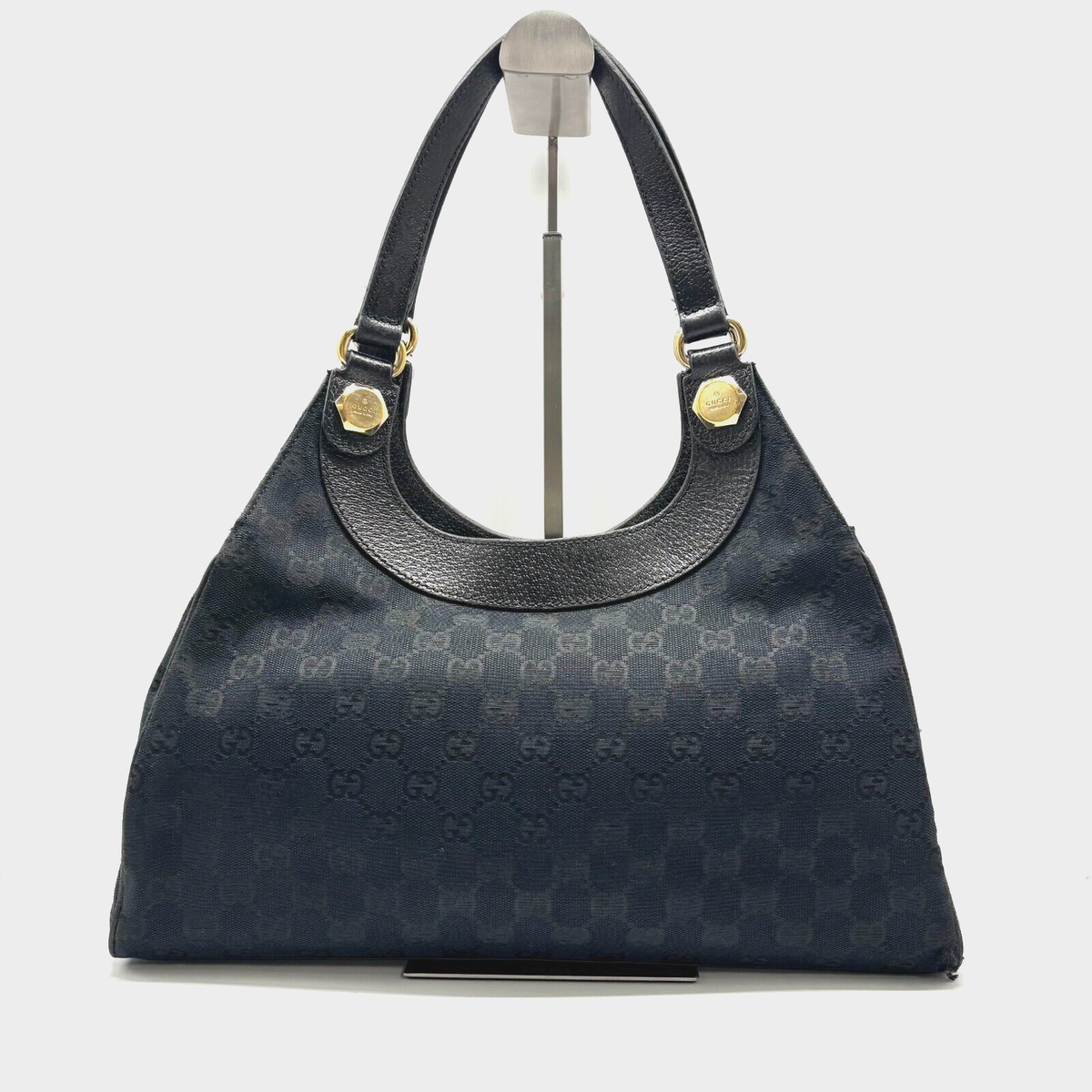 ハンドバッグ GUCCI Woman Handbag Black GUCCI Shoulder Hand Bag GG Canvas Leather Black Vintage #318