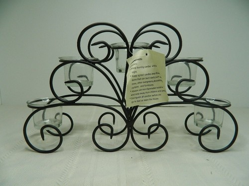 Home Elements Wire Candle Holder w/5 Glass Votives 13.25"LX 8"HX 3"W Open Box - Picture 3 of 14