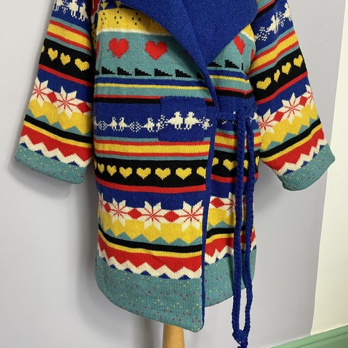 Vintage Alpaca Colourful Fair Isle Knit Long Cardigan Kimono Size L Kitsch - Picture 7 of 20