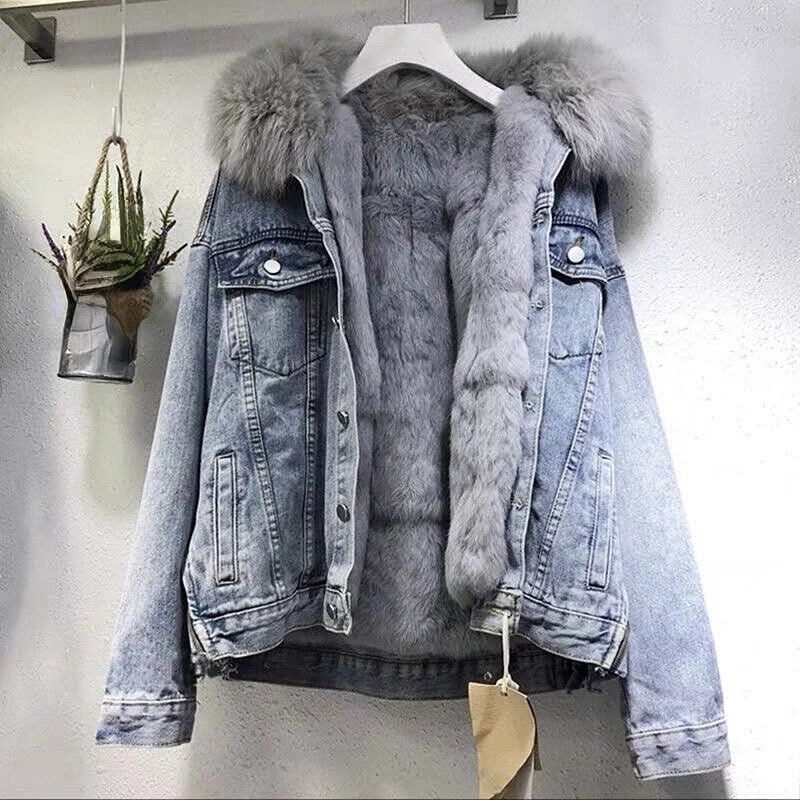 Fleece lined denim store jacket womens