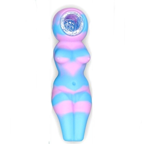 4.25 Inch Sexy Lady Body Shape Smoking Silicon Pipe W/ Glass Bowl Portable Pipe - Picture 5 of 9