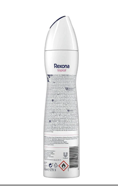 Rexona Mujer Tropical Sin Alcohol 48h Desodorante Spray 200ml (PAQUETE DE 6) Foto 3 de 3