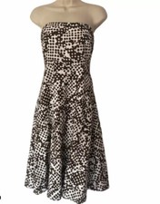 J Crew Dress 2 Strapless White Brown Polkadots Seersucker Cotton Lined Zip