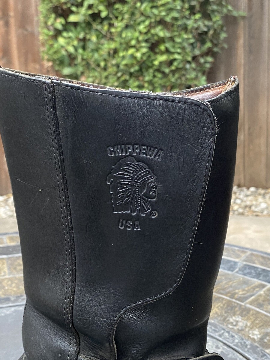 Chippewa Black Leather Odessa Rally Biker Riding Boots Mens Size