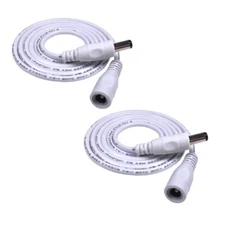 2pcs 3.28ft White 5.5x2.1mm DC Plug Extension Cable 12V Power Adapter 22AWG