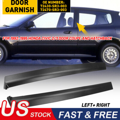 Door Garnish Trim Pillar Sash Set For 1992-1995 Honda Civic 2/3 Door – Black Matte Finish (AUXITO)