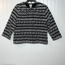 CHICO'S Black  White Chevron Zebra Stripe Blazer Jacket Size 2 Large