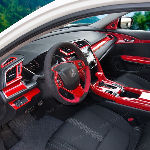 Red Interior Gear Shift Box Strip Cover Trim For Honda Civic 10th Gen 2016-2021 - Picture 2 of 48