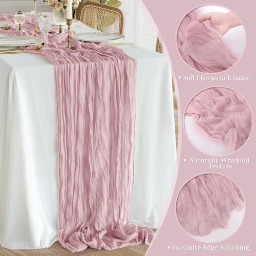 Cheesecloth Table Runner, 10FT Gauze Table Runner for Girl Baby Dusty Pink - Bild 6 von 6