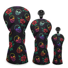 Rose Flower Skull Leather Golf Head Cover For Driver Fairway Wood Hybrid Club