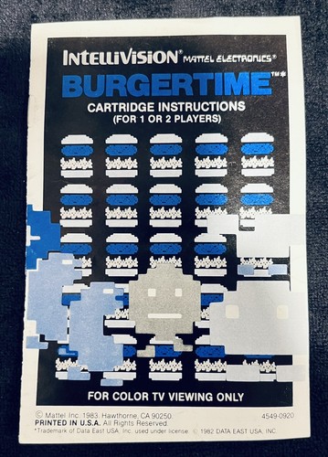 BURGERTIME game cartridge, Overlays,Manual for INTELLIVISION system 1982 VINTAGE - Picture 2 of 4