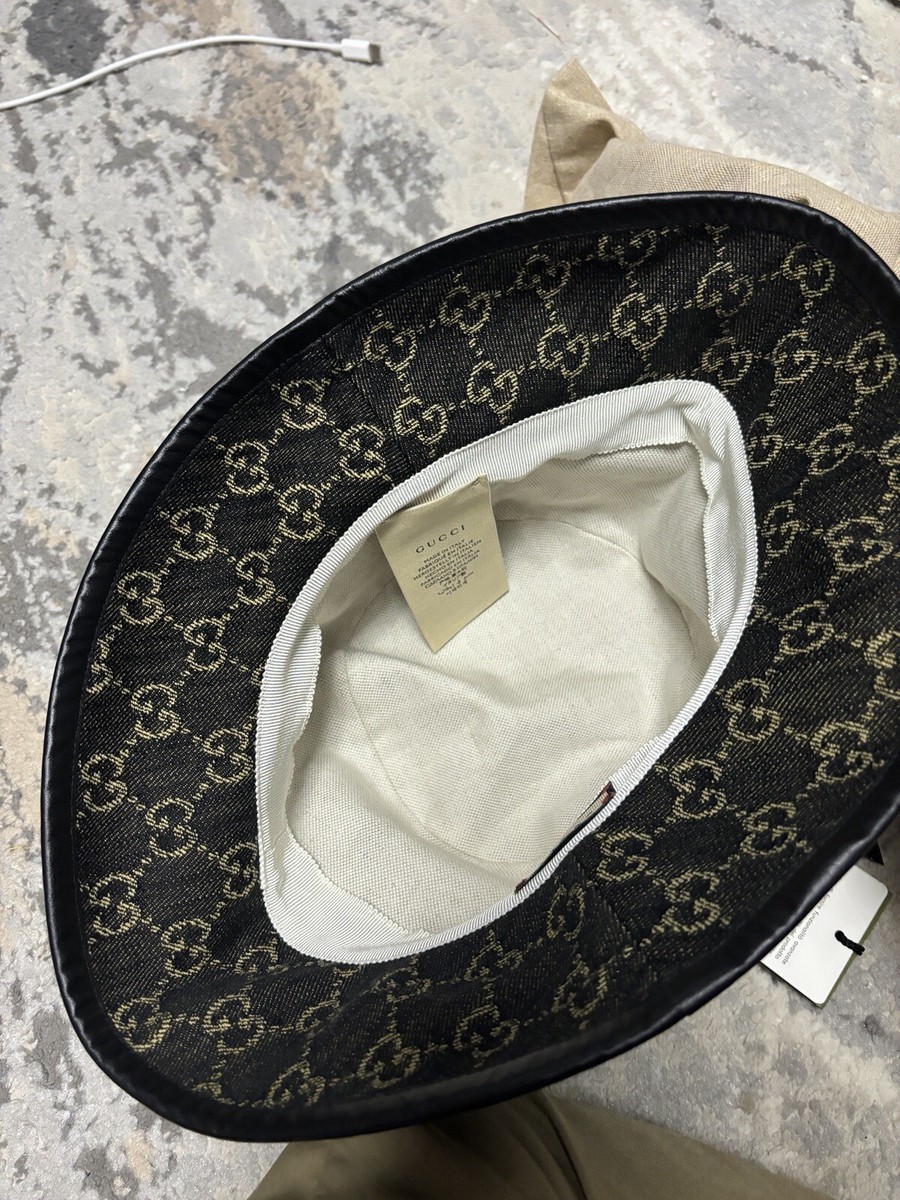 NIB Gucci denim leather trip UNISEX bucket hat - size M/58 | eBay