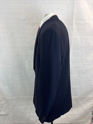 Valentino Men's Dark Navy Blue Striped Wool Suit 46L 38X32