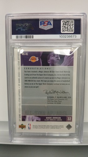 2002 SP Game Used Magic Johnson #PATCH Game Worn Jersey - PSA 9 (POP 11) - Picture 2 of 2