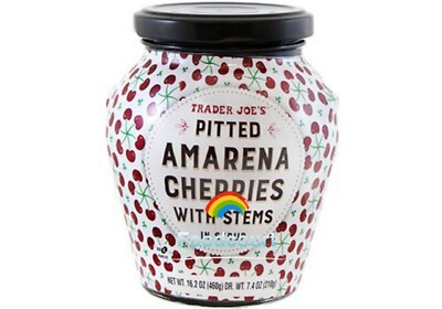 Trader Joe's Pitted Amarena Cherries w Stems in Syrup 2-Pack with Sauce Spoon Trader Joe's Pitted Amarena Cherries w Stems in Syrup 2-Pack with Sauce Spoon