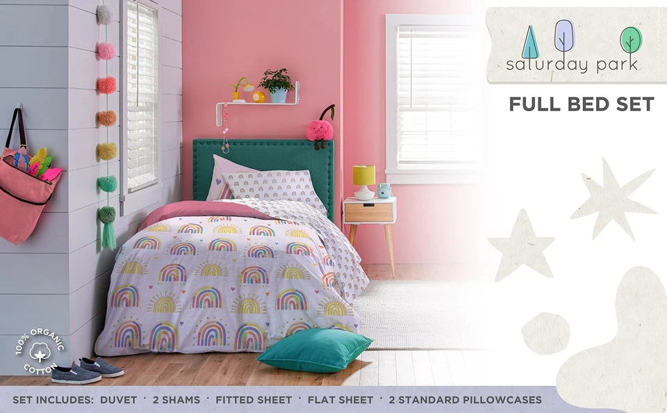 Juego de cama completo Saturday Park Doodle Rainbow - 7 piezas 100 % algodón orgánico... Foto 2 de 4