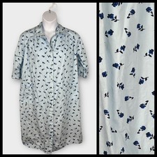 Blue Cotton Floral Short Sleeve Snap Closurse House Coat Robe L/XL National