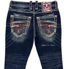 Rock Revival Kian Slim Straight Dark Blue Wash Jeans Men Sizes 31-33