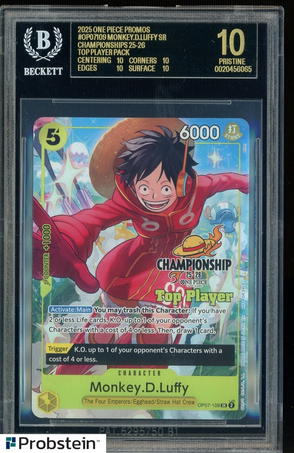 2025 One Piece Promos Monkey D. Luffy Championship Top Player BGS 10 BLACK LABEL