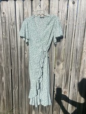 SHEIN Ditsy Floral Wrap Dress in sage green