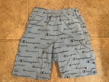 Champion Youth XL Light Blue All-Over Logo Print Elastic Waist Sweat Shorts 8.5"