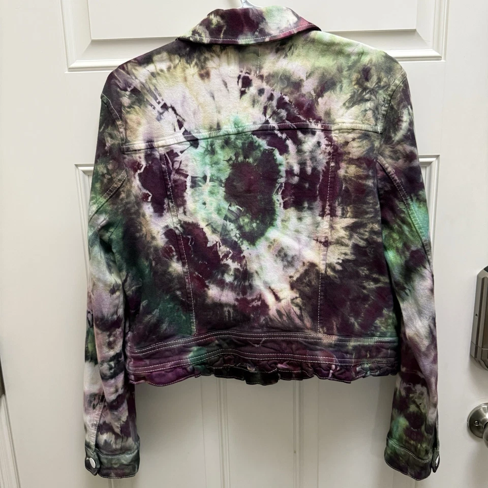 Chaqueta Elle Jean Tie Dye Púrpura Y Verde Grunge Denim Talla Grande Foto 4 de 4