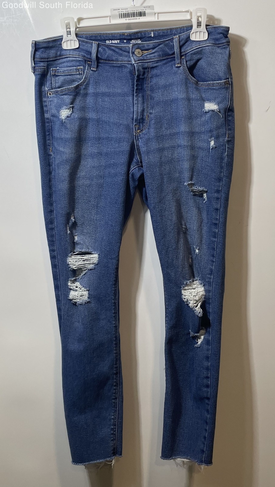 Old Navy Womens Rockstar Blue Denim Mid-Rise Super Skinny Jeans Pants Size 12