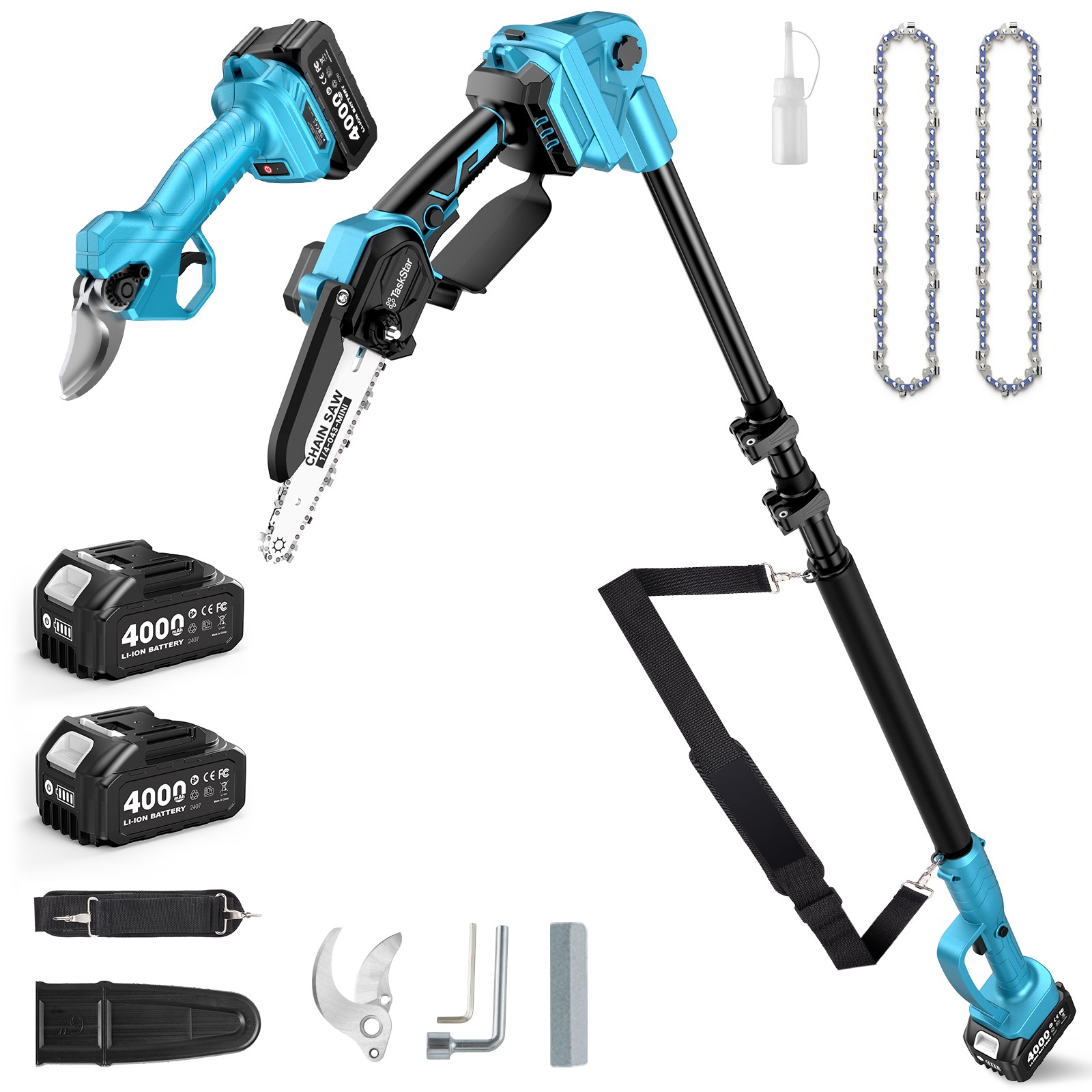 15Ft Reach Pole Saw & Pruning Shears Electric 6inch Chainsaw, Limb Branch Pruner