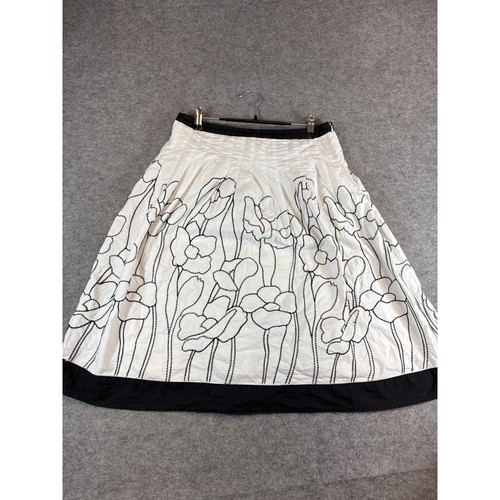 Autograph New York Embroidered Pleated Skirt Womens 6 White Black Cotton Boho