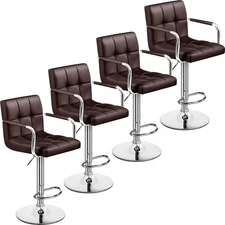 etech Bart Stools Set of 4, PU Leather Adjustable Barstools with Armrest