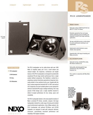 PAIR of NEXO PS15 Two-Way 15-inch Passive Loudspeaker Monitor