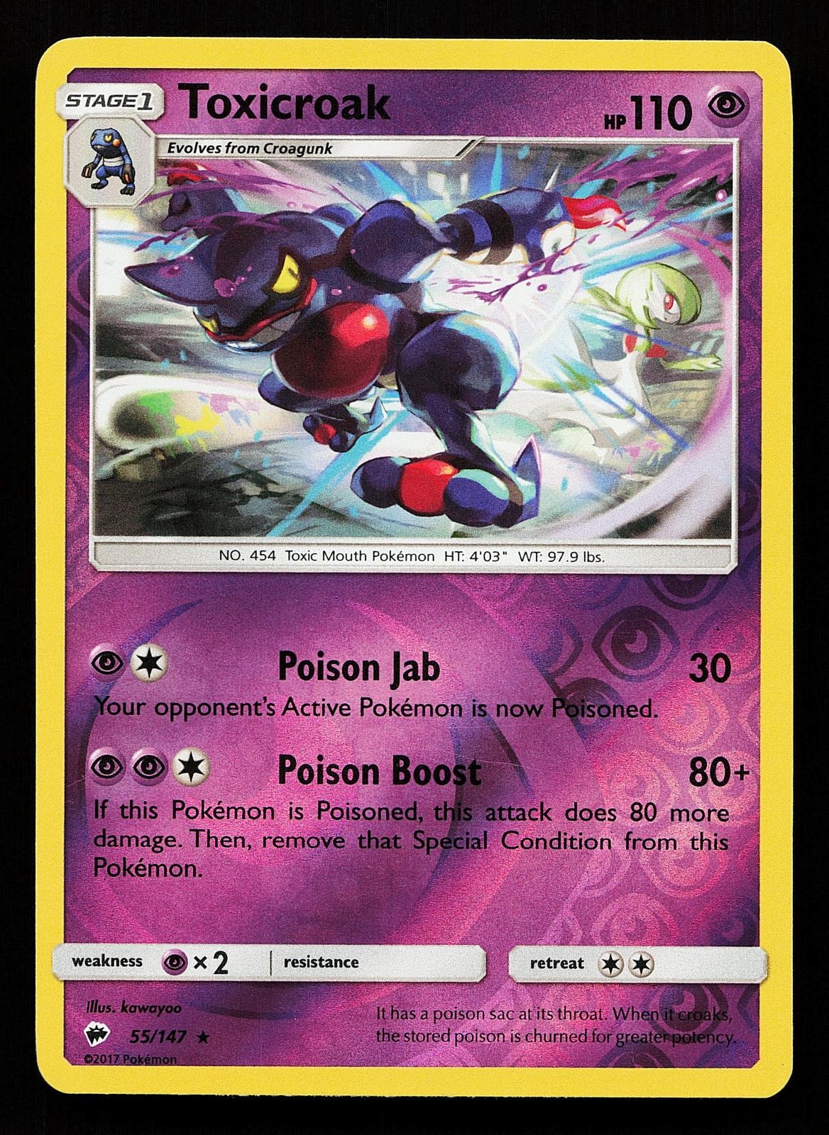 Toxicroak 55/147 Reverse Holo Rare Burning Shadows Pokemon Card