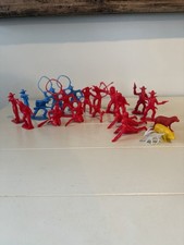 Lot Of 19 Vintage Tim-Mee Toys Plastic Cowboys And Indians Red  Blue