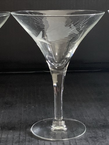 4 - Clear Javit Crystal Glass Fine Wheat 6 " Martini Glasses Smooth Stem - Picture 3 of 7