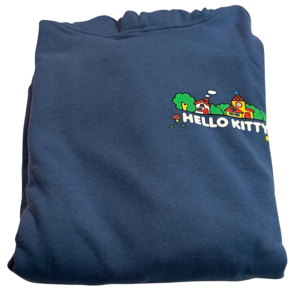 Hello Kitty толстовка с капюшоном толстовка пуловер XL старый темно-синий новый с Ярлыками синий спереди назад дизайн - Изображение 3 из 4