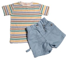 Vintage 80  s Health-Tex Cargo Elastic Shorts  Stripe Shirt Tee SZ 5/6 USA Made