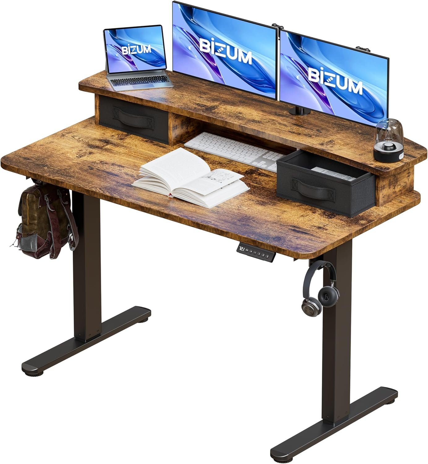 Standing Desk with 2 Drawers Computer Desk-Stand up Desk Home Office Gaming Memo-image