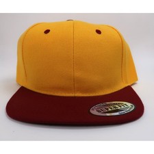 Super Fit Yellow and Burgundy Blank Snapback Hat Two Tone Flat Bill Cap OSFA