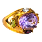 VTG 18K Gold Vermeil 925 Iolite Topaz Peridot Garnet Gem Ring Etruscan Style 7
