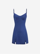 Cider Navy Blue Satin Mini Corset Slip Dress - Size Large - 12/14