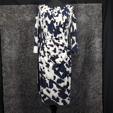 Y2K Style Lauren Ralph Lauren Ruched Jersey Sheath Dress Size 8 Navy White