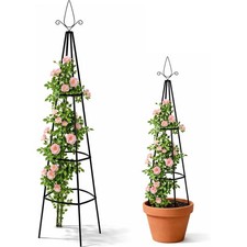 Garden Trellis Metal Plant Flower Climbing Support Decoration Frame Black Pot