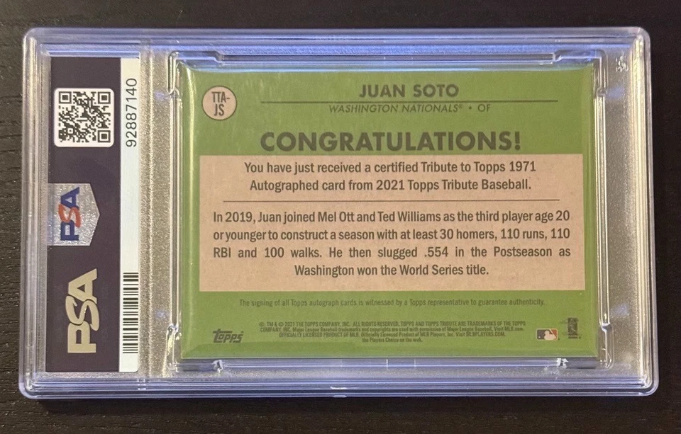 2021 Topps Tribute Juan Soto Auto Inscription PSA 9 - Happy Birthday #TTA-JS - Image 2 of 2